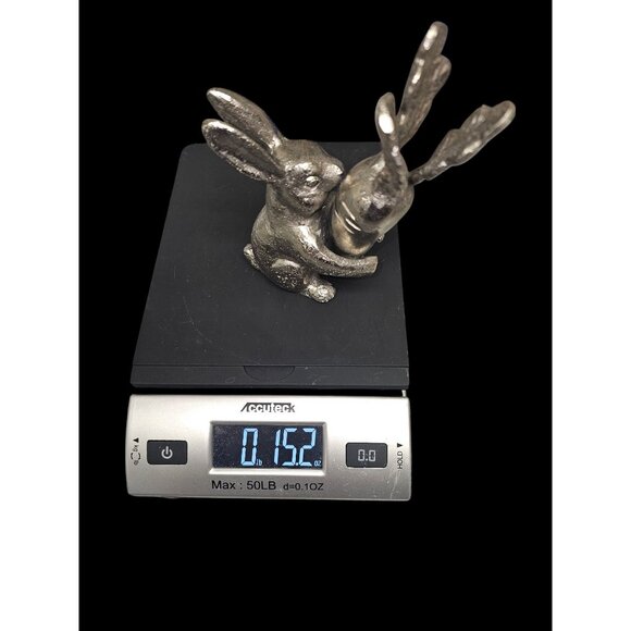 Silver toned Rabbit Hugging Carrot Figurine 6" Easter Bunny - Picture 4 of 13
